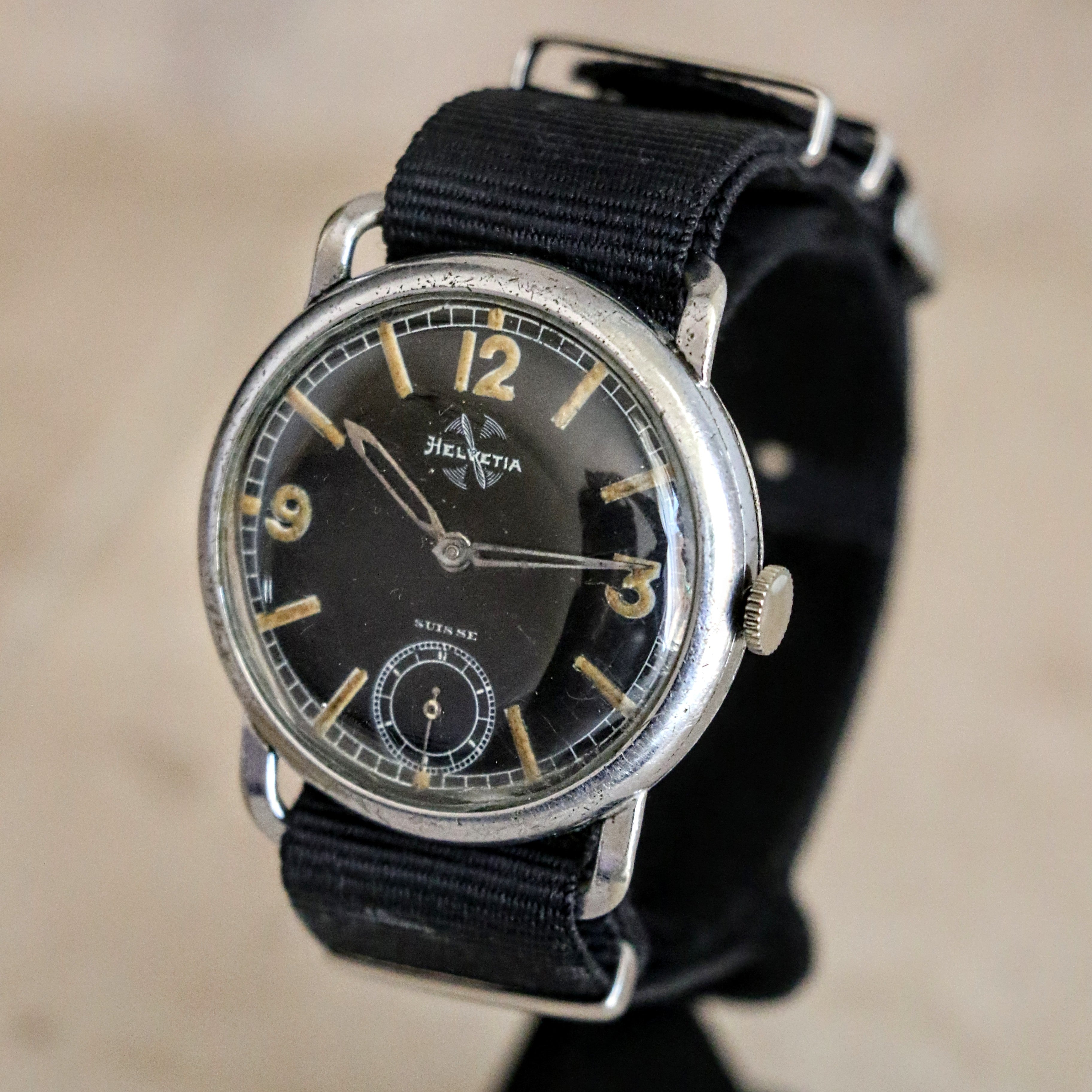 1939 HELVETIA Flieger Jumbo Watch WWII Pilot Vintage Wristwatch Cal. 51S 3 ADJTS