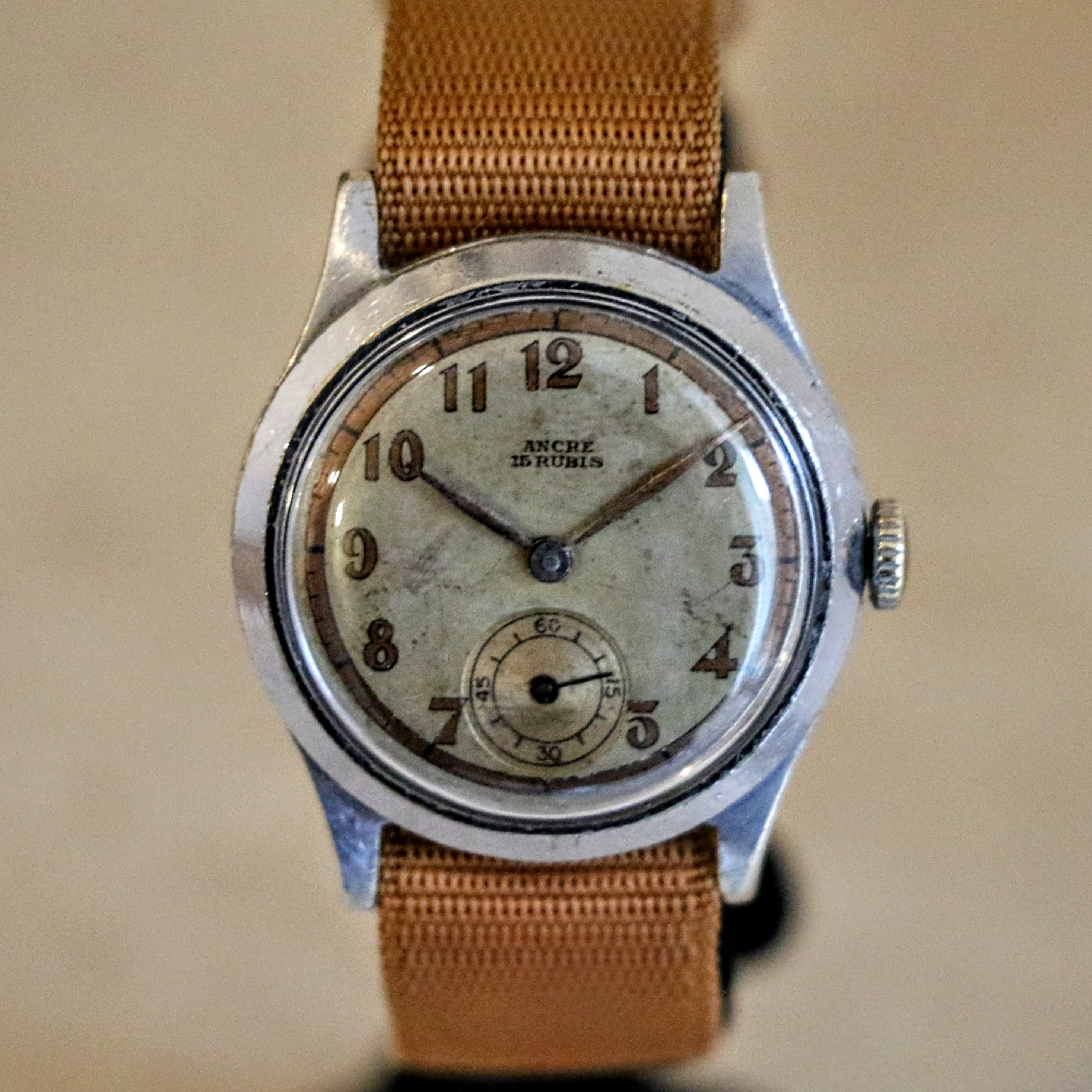 1940s ANCRE 15 Rubis Wristwatch Vintage French WWII Military Watch