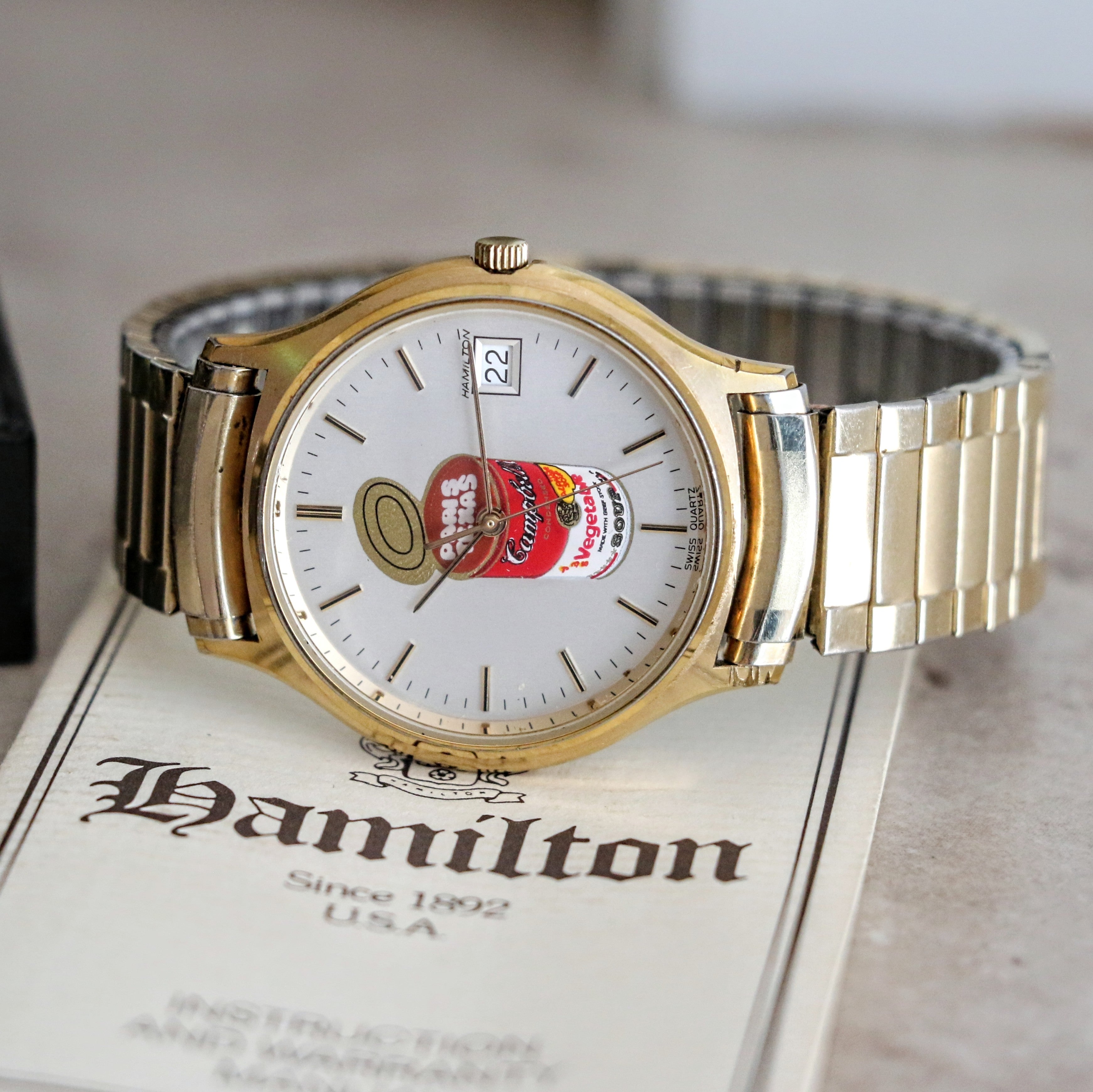 HAMILTON Quartz Watch - Campbell's Soup Dial Wristwatch Original Box & Papers!