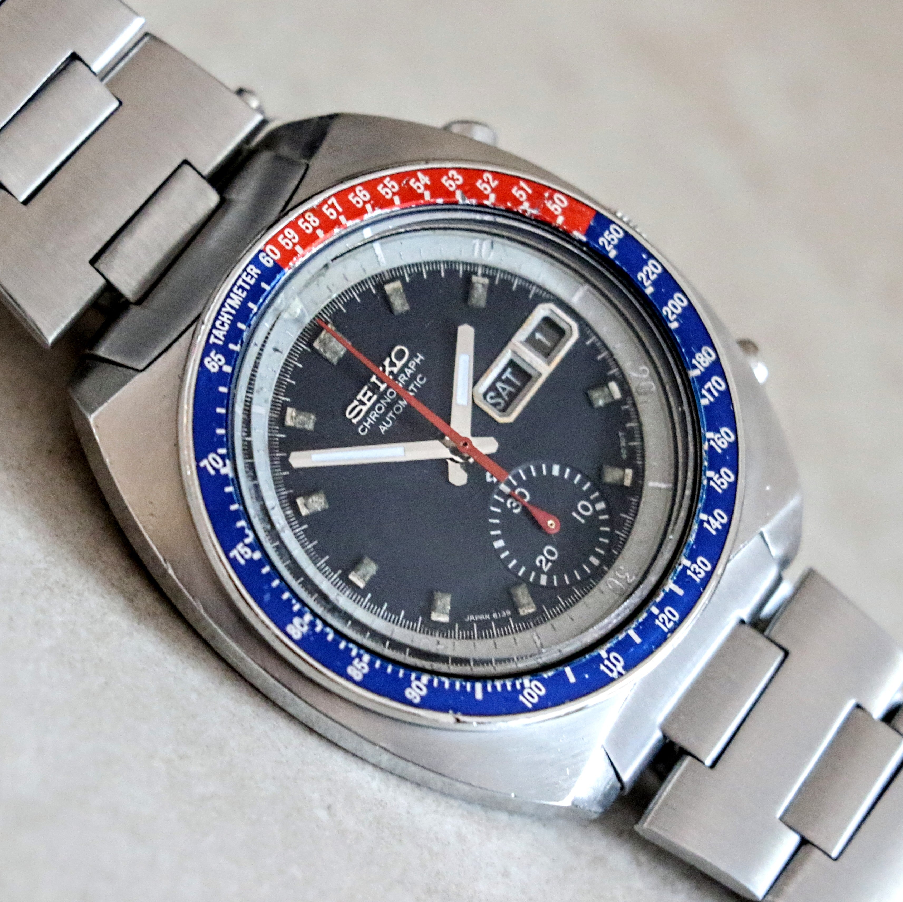 1975 SEIKO Pogue Chronograph Automatic Watch Ref. 6139-6002 Black Dial Vintage Wristwatch