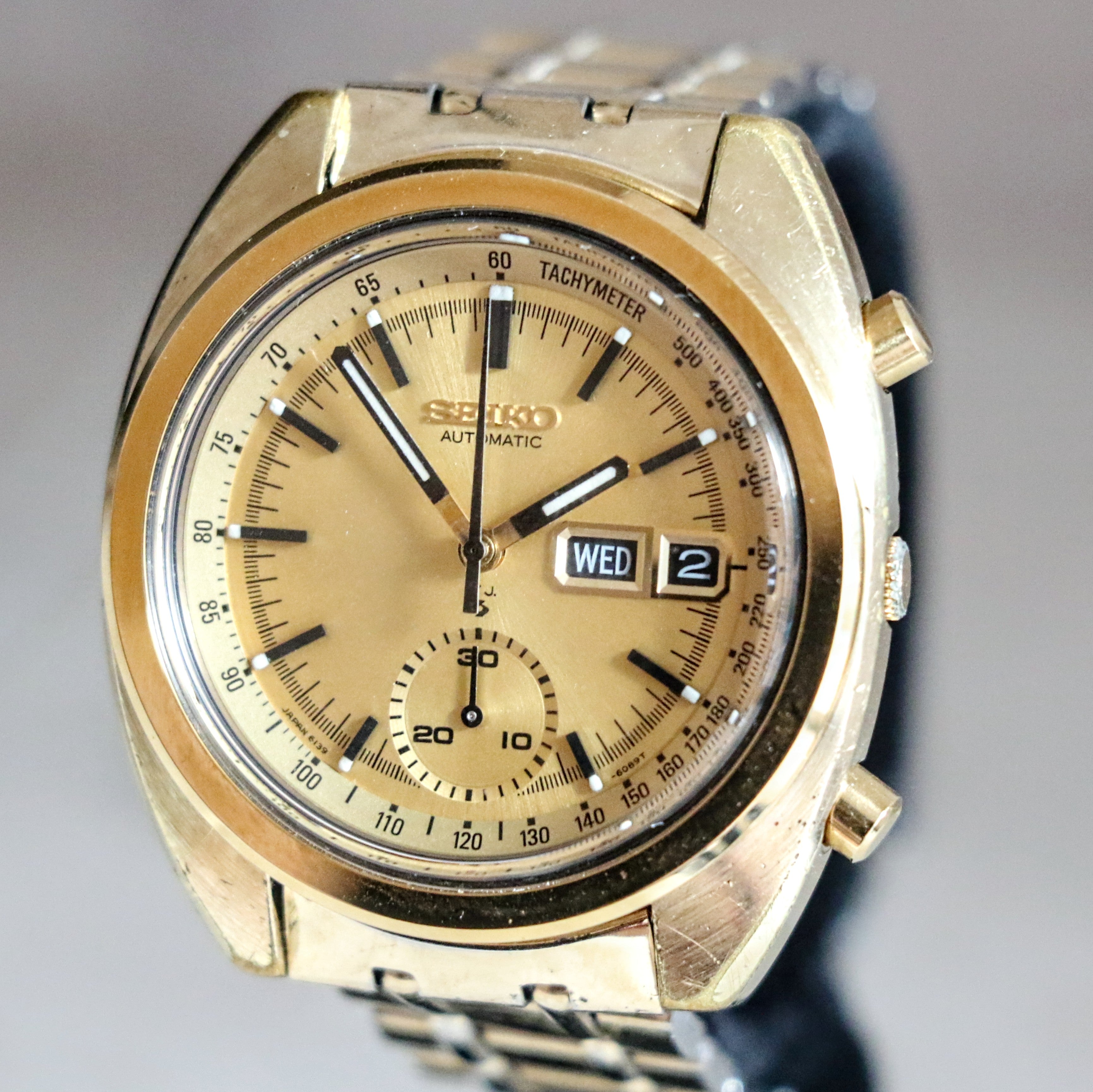 1972 SEIKO Golden Chronograph Automatic Watch Ref. 6139-6015 Vintage Wristwatch