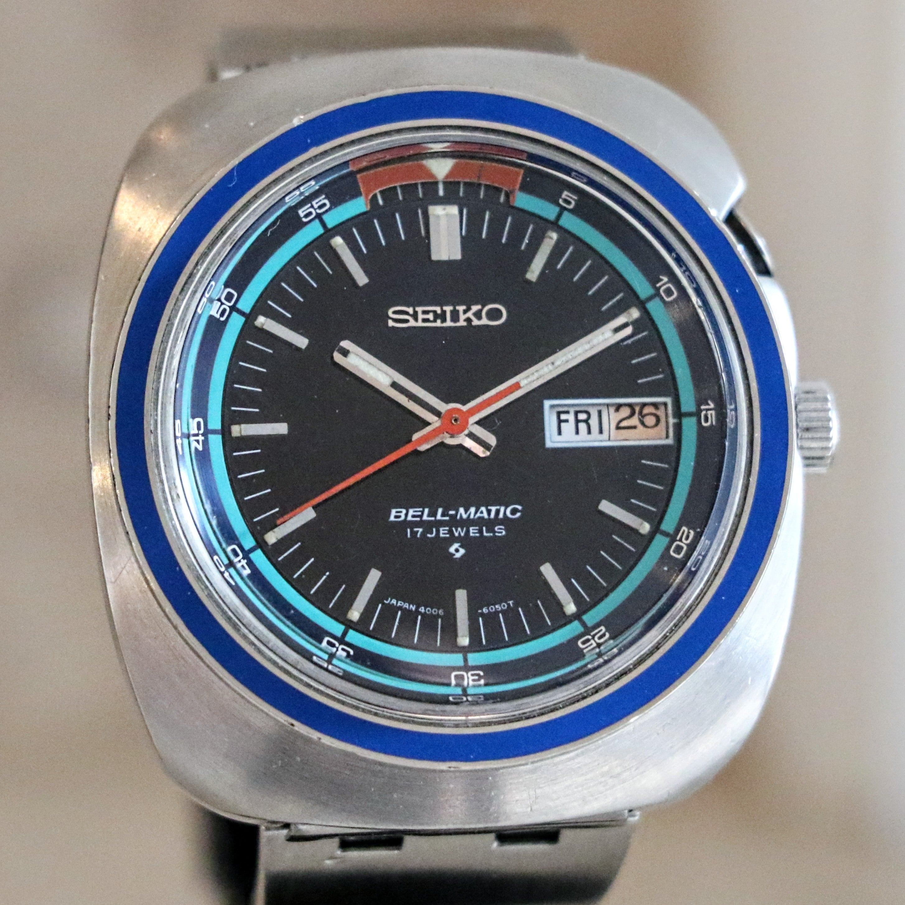 1973 SEIKO BELL-MATIC Watch Ref. 4006-6027 Automatic Alarm Wristwatch Day/Date Indicator