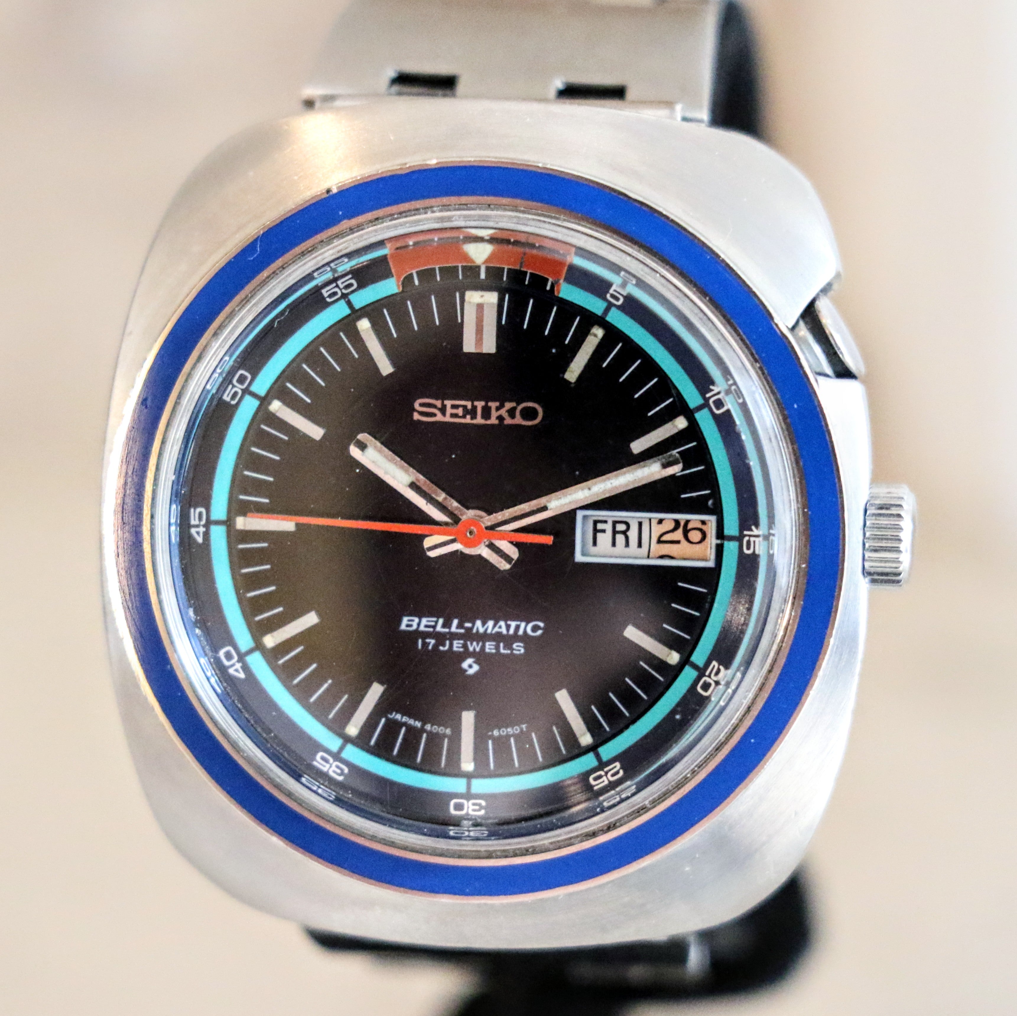 1973 SEIKO BELL-MATIC Watch Ref. 4006-6027 Automatic Alarm Wristwatch Day/Date Indicator