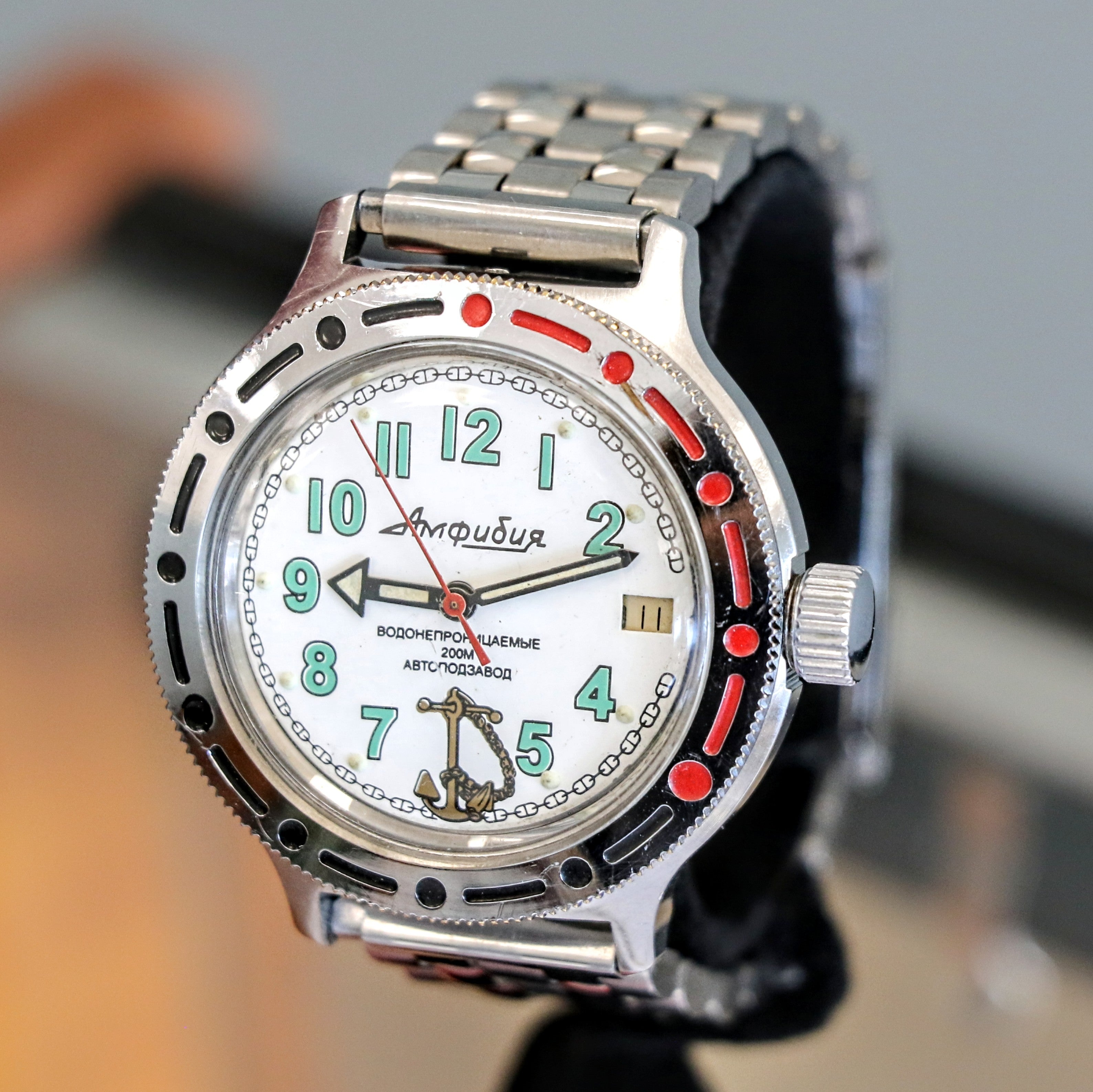 VOSTOK Sea Captain Amphibian Automatic Watch 200M Date Indicator Wristwatch