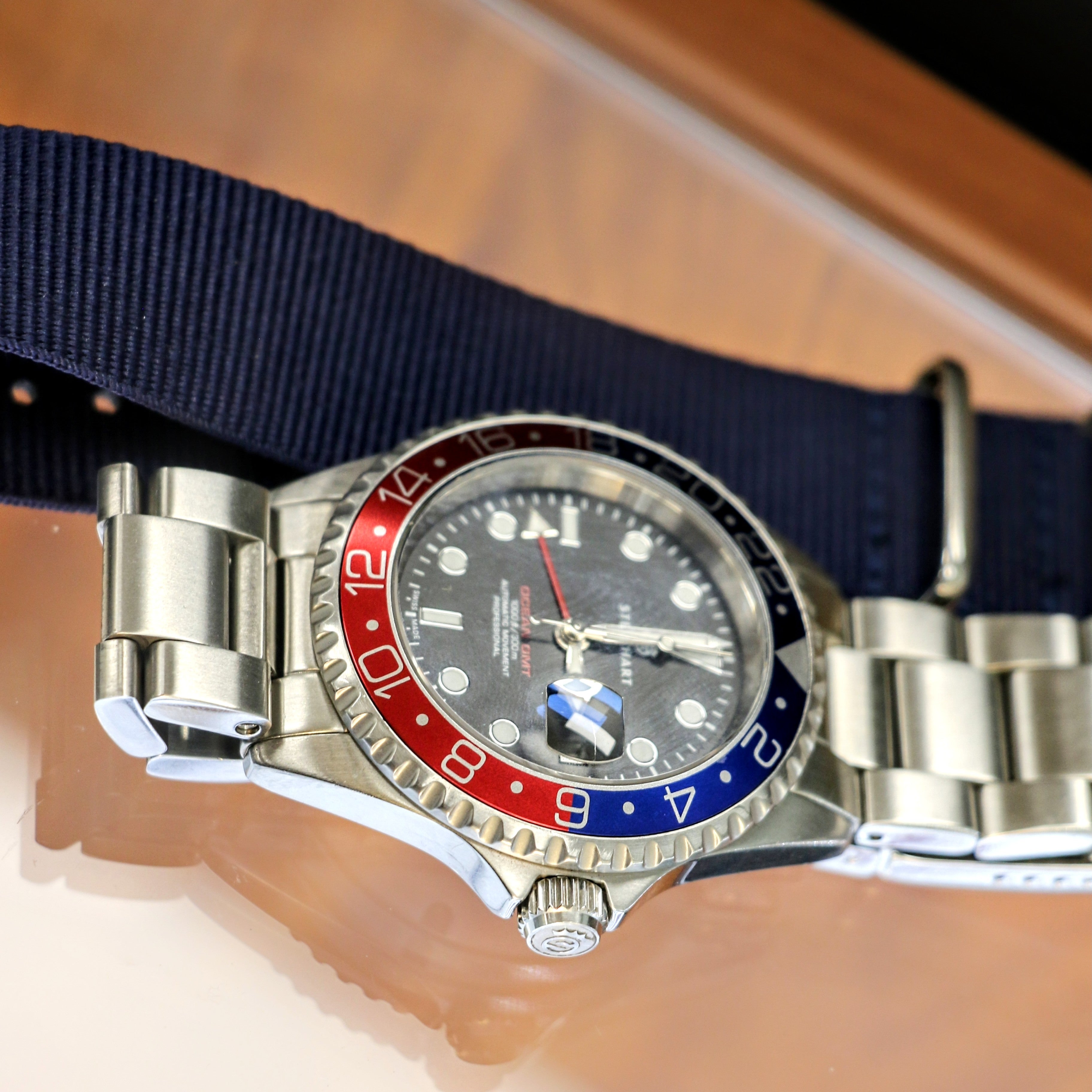 STEINHART Ocean One GMT Automatic Watch 21 Jewels ETA 2893-2 BLUE-RED Pepsi Bezel Diver Wristwatch Swiss