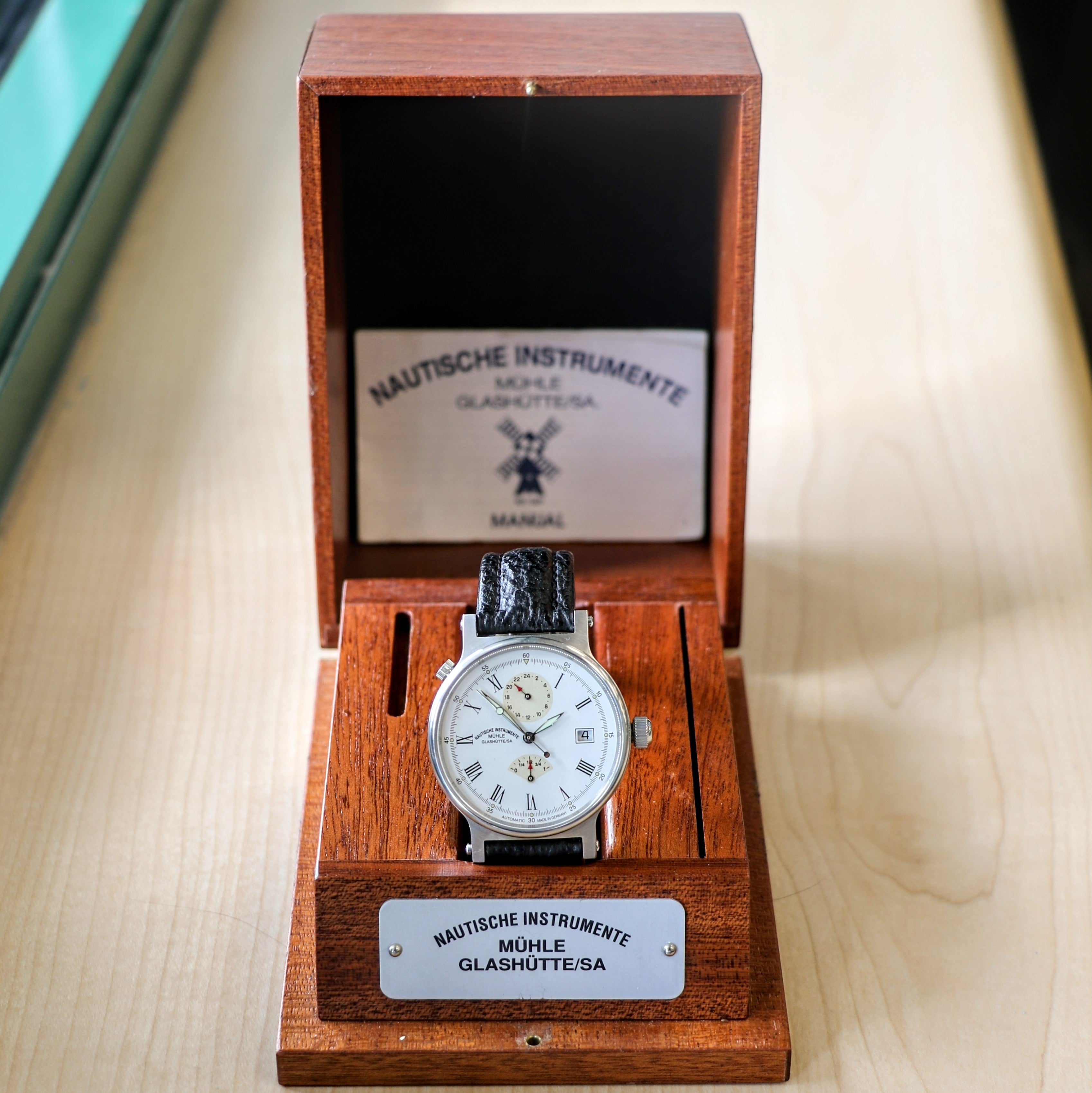 Muhle Glashutte Traveler Automatic Wristwatch Power Reserve - Display Back - M13310 1194 - Original Wood Box & Papers