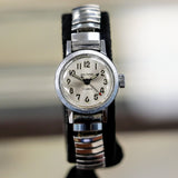 Vintage Ladies WALTHAM Wristwatch 17 Jewels Watch Stainless Steel Flex Bracelet