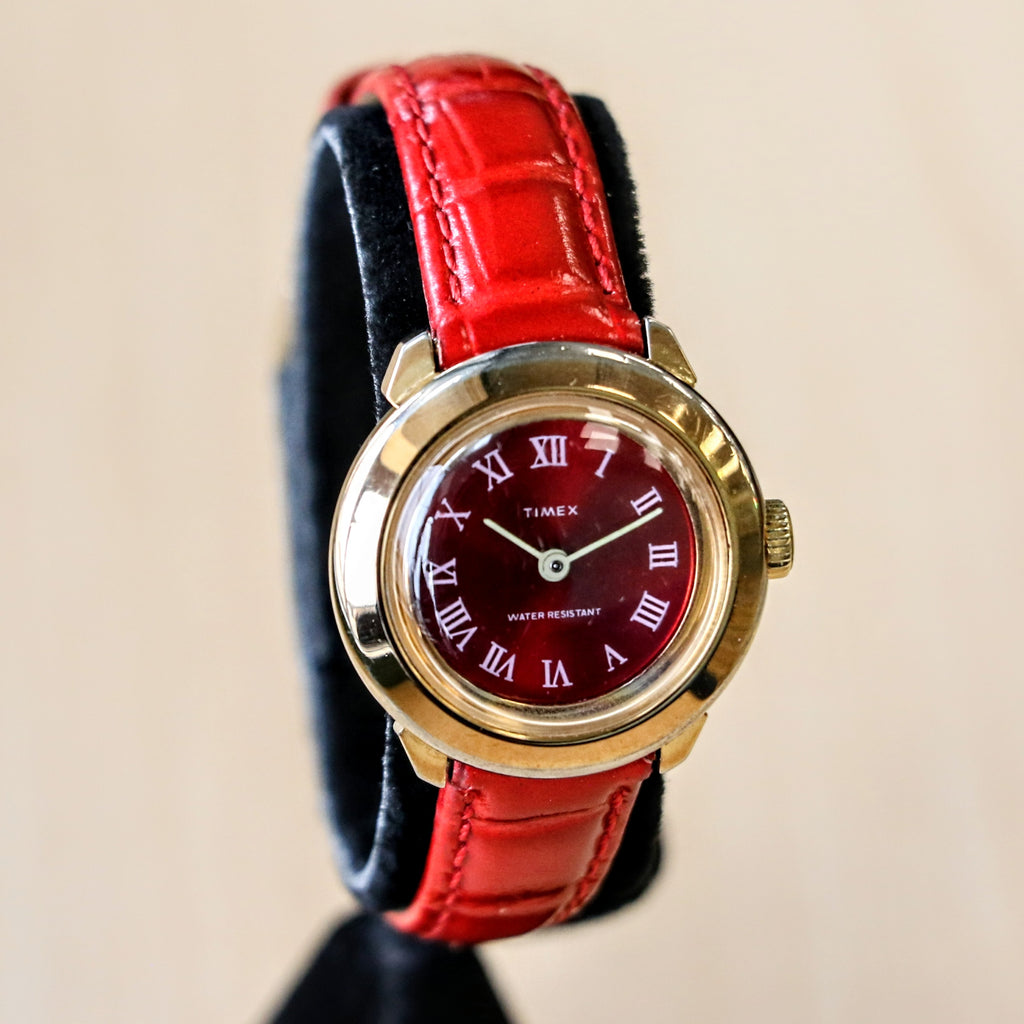 Ladies TIMEX Mechanical Watch Red Dial Vintage Wristwatch 26mm Water R ...