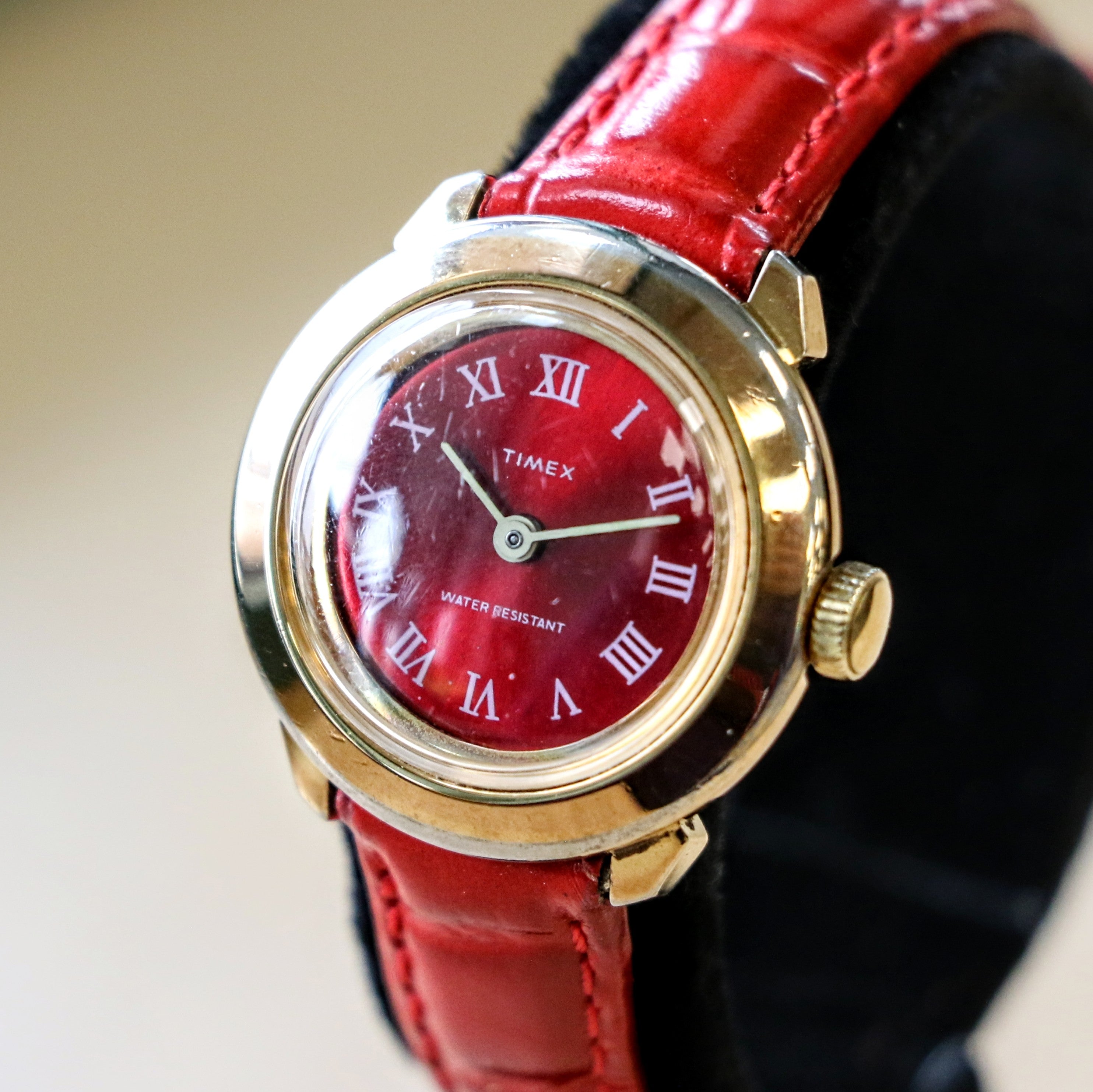 Timex Red Display Ladies TIMEX Mechanical Watch Red Dial Vintage Wristwatch 26mm Water R ...