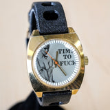 NOS Vintage Erotic Mechanical Watch "TIME TO F--K" Cushion Case Wristwatch