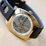 NOS Vintage Erotic Mechanical Watch "TIME TO F--K" Cushion Case Wristwatch