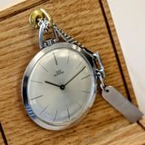 1950's GLYCINE Pocket Watch 17 Jewels Cal. AV 423 Swiss Made - ULTRA Thin w/PW Chain