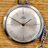 1950's GLYCINE Pocket Watch 17 Jewels Cal. AV 423 Swiss Made - ULTRA Thin w/PW Chain