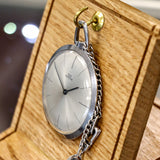 1950's GLYCINE Pocket Watch 17 Jewels Cal. AV 423 Swiss Made - ULTRA Thin w/PW Chain