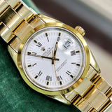 1985 ROLEX Oyster Perpetual Date 34mm Wristwatch Ref. 15505 Cal. 3035 27 Jewels Roman Numerals Dial Vintage Watch