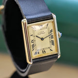 Must de Cartier Tank Watch 925 Gold Plated Case 23x30mm Roman Numerals Dial Manual-Wind Wristwatch