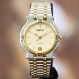 GUCCI 9000M Watch Date Indicator Two-Tone Case & Bracelet Swiss Made Quartz Wristwatch
