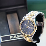 NOS PULSAR Quartz Watch Ref. PPX108 Day/Date Two-Tone Case & Bracelet Wristwatch Box & Papers!