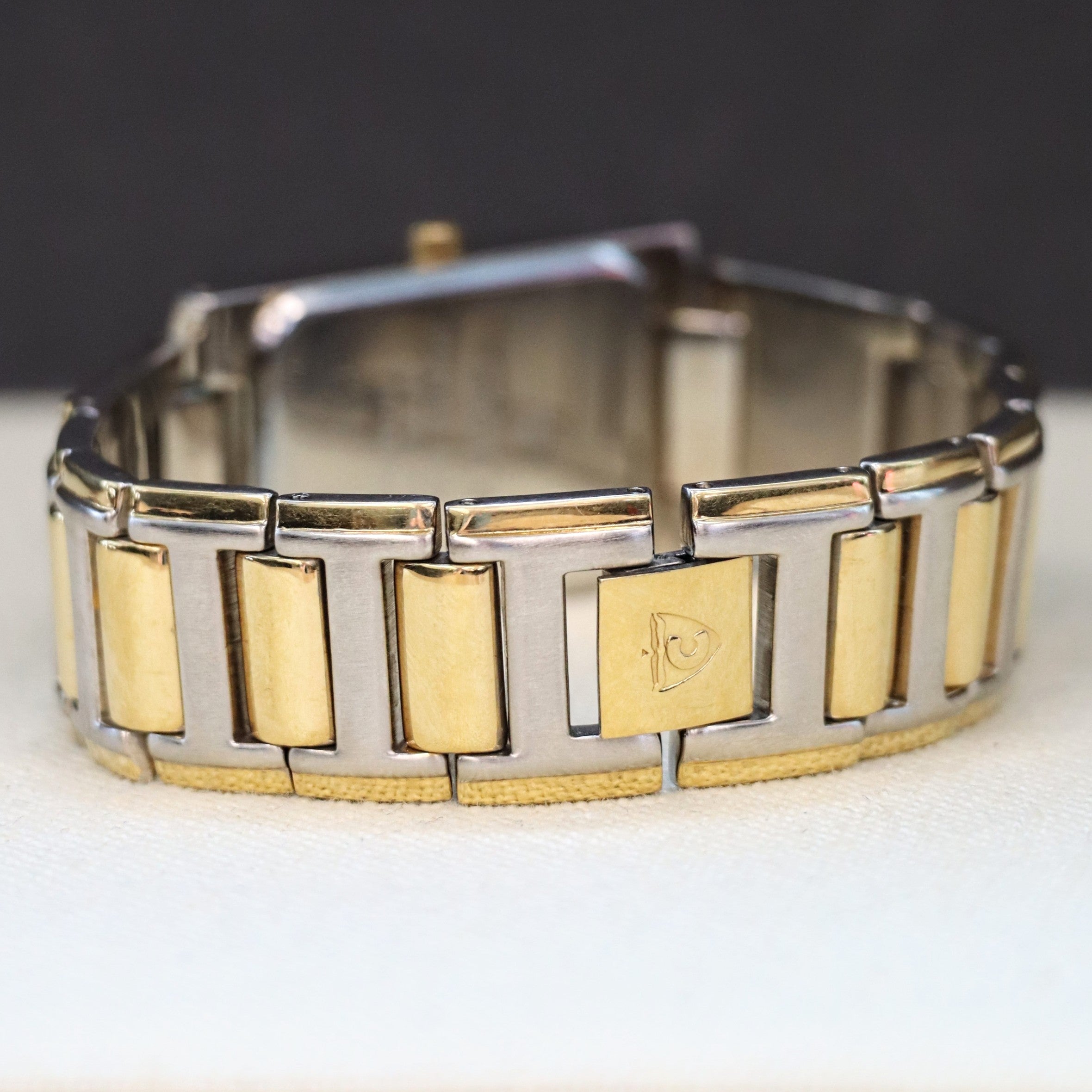 Croton Tank Vintage Croton Quartz Watch Two-Tone Tank Case & Bracelet 23K Gold Pla ...