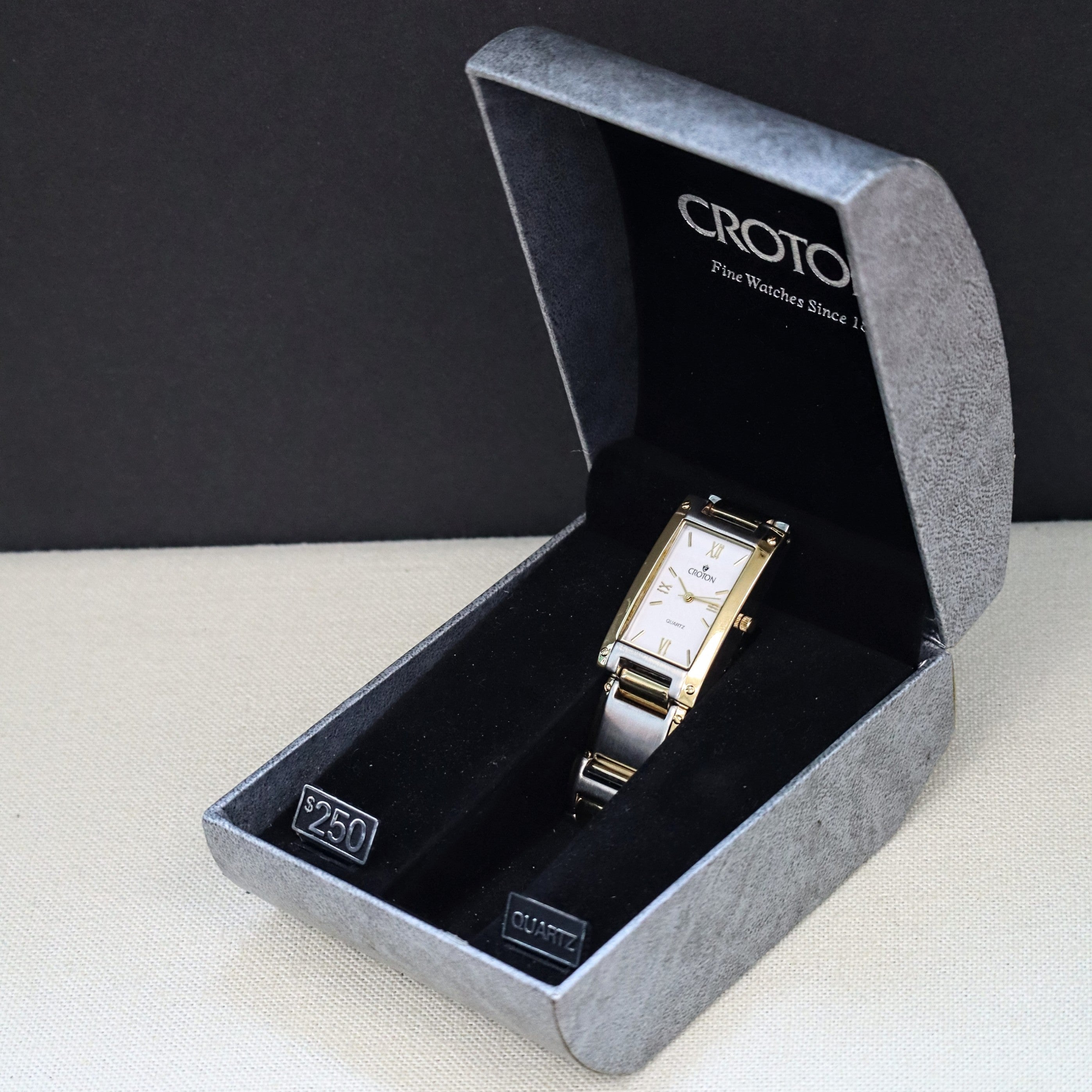 Croton Tank Vintage Croton Quartz Watch Two-Tone Tank Case & Bracelet 23K Gold Pla ...
