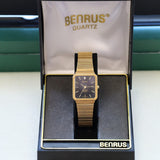 NOS Vintage BENRUS Diamond Quartz Watch Tank Case - ALL Original In BOX!