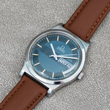 1972 OMEGA Automatic Watch Day/Date Blue Textured Dial Wristwatch Ref. 1660120 ALL S.S. Original Bracelet