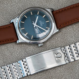 1972 OMEGA Automatic Watch Day/Date Blue Textured Dial Wristwatch Ref. 1660120 ALL S.S. Original Bracelet