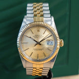 1987 ROLEX Datejust 36 Watch 16013 Gold Tapestry Dial & Two-Tone Case & Jubilee Bracelet Fluted Bezel - IN BOX!