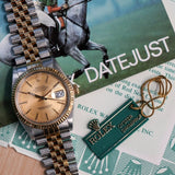 1987 ROLEX Datejust 36 Watch 16013 Gold Tapestry Dial & Two-Tone Case & Jubilee Bracelet Fluted Bezel - IN BOX!