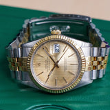 1987 ROLEX Datejust 36 Watch 16013 Gold Tapestry Dial & Two-Tone Case & Jubilee Bracelet Fluted Bezel - IN BOX!
