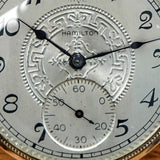 1926 HAMILTON Dress Pocket Watch 12s Grade 912 17 Jewels Adjusted Engraved Decorative 14K White G.F. - Case serial # 6871431