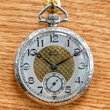 1916 DUBER - HAMPDEN Dress Pocket Watch Grade "The Minute Man" 17 Jewels 12s Openface Engraved Decorative 14K White G.F.