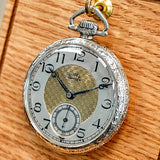 1916 DUBER - HAMPDEN Dress Pocket Watch Grade "The Minute Man" 17 Jewels 12s Openface Engraved Decorative 14K White G.F.