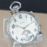 1923 ILLINOIS 14K White Gold Dress Pocket Watch 21 Jewels Openface 12s Grade 274 Adjusted 3 Positions