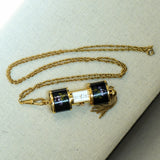 Vintage Ladies BUCHERER Q Pendant Swiss Watch Black Decorated Enamel Case - Multi Link Long Chain