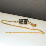 Vintage Ladies BUCHERER Q Pendant Swiss Watch Black Decorated Enamel Case - Multi Link Long Chain