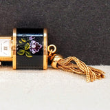 Vintage Ladies BUCHERER Q Pendant Swiss Watch Black Decorated Enamel Case - Multi Link Long Chain