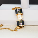 Vintage Ladies BUCHERER Q Pendant Swiss Watch Black Decorated Enamel Case - Multi Link Long Chain