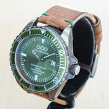 OUT OF ORDER Automatico Green Watch Date Wristwatch - ALL Original 2 Bands Box & Papers