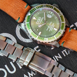 OUT OF ORDER Automatico Green Watch Date Wristwatch - ALL Original 2 Bands Box & Papers