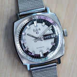 Vintage ELGIN Automatic Watch 17 Jewels Grade 334 Day/Date Cushion Case Swiss Wristwatch