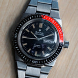 1974 BULOVA Accutron Orange Snorkel Watch 666 Feet Wristwatch "Devil Diver" - Original Integrated Bracelet