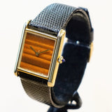 Vintage CARTIER Must de Cartier Watch 17 Jewels Tank Case & Tiger Eye Dial Wristwatch