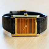 Vintage CARTIER Must de Cartier Watch 17 Jewels Tank Case & Tiger Eye Dial Wristwatch