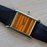 Vintage CARTIER Must de Cartier Watch 17 Jewels Tank Case & Tiger Eye Dial Wristwatch