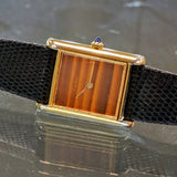 Vintage CARTIER Must de Cartier Watch 17 Jewels Tank Case & Tiger Eye Dial Wristwatch