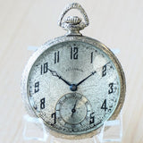1926 ILLINOIS Pocket Watch Openface 12s 17 Jewels Grade 405 Adjusted 14K White Gold Filled