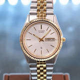 Vintage CITIZEN Quartz CQ Watch Day/Date ALL Two-Tone S.S. - 6100-R00405