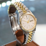 Vintage CITIZEN Quartz CQ Watch Day/Date ALL Two-Tone S.S. - 6100-R00405