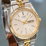 Vintage CITIZEN Quartz CQ Watch Day/Date ALL Two-Tone S.S. - 6100-R00405